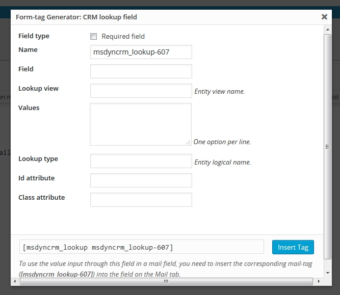 CRM lookup field in the CF7 tag generator