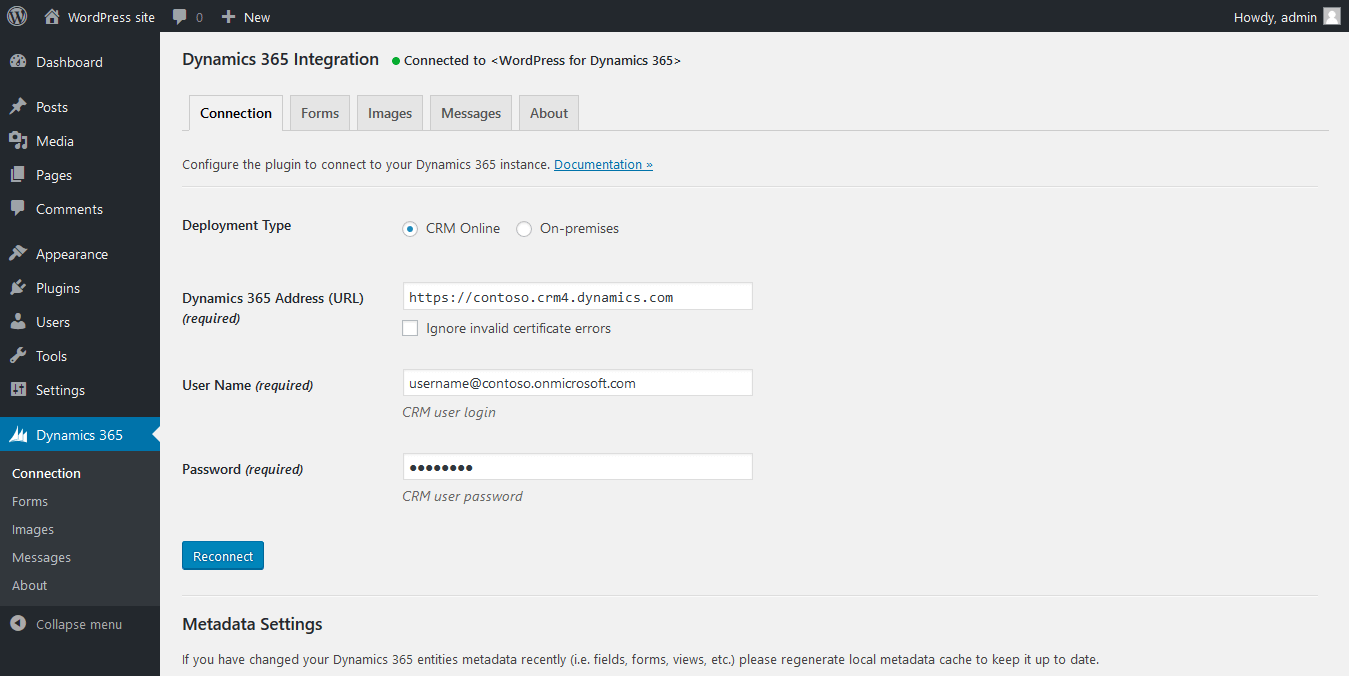 Dynamics 365 Connection settings