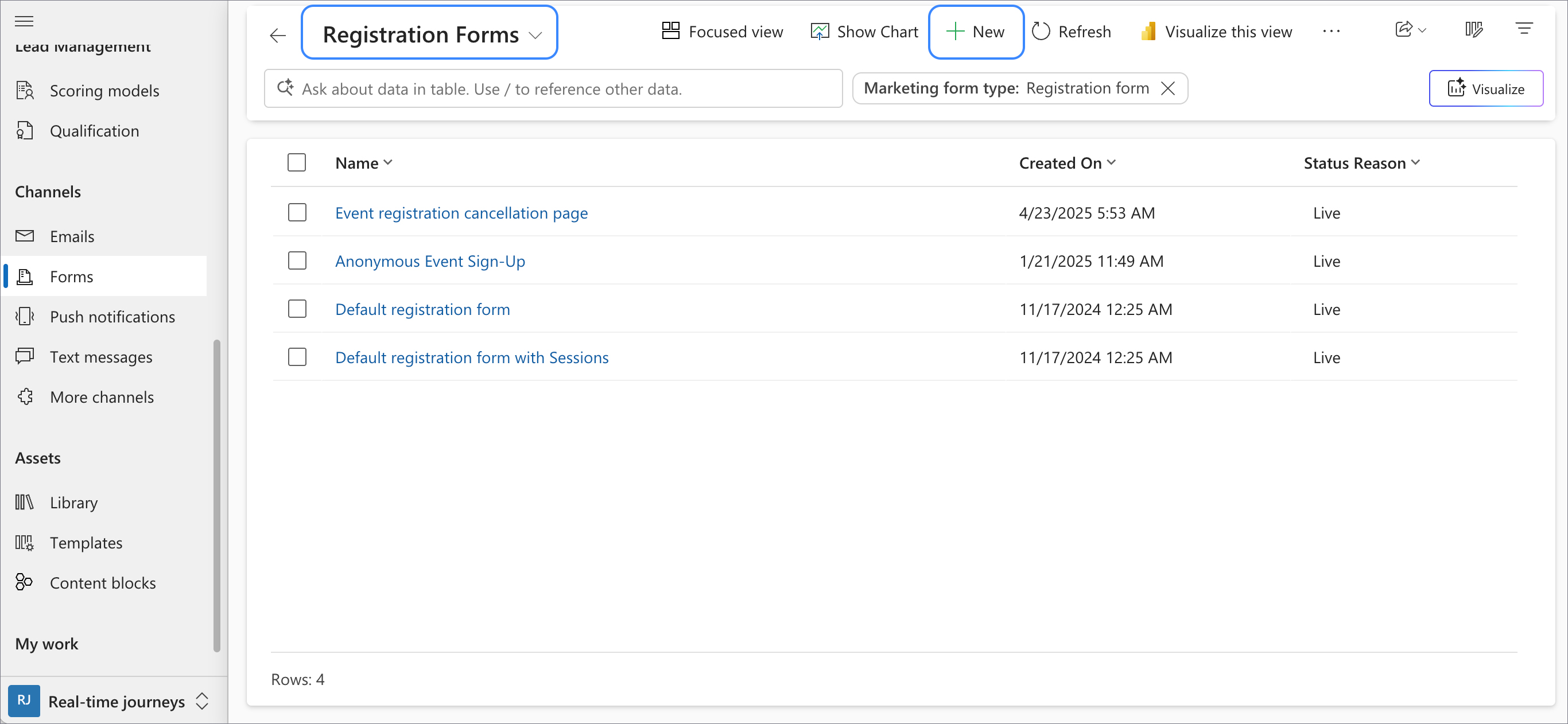 Create a new Registration Form