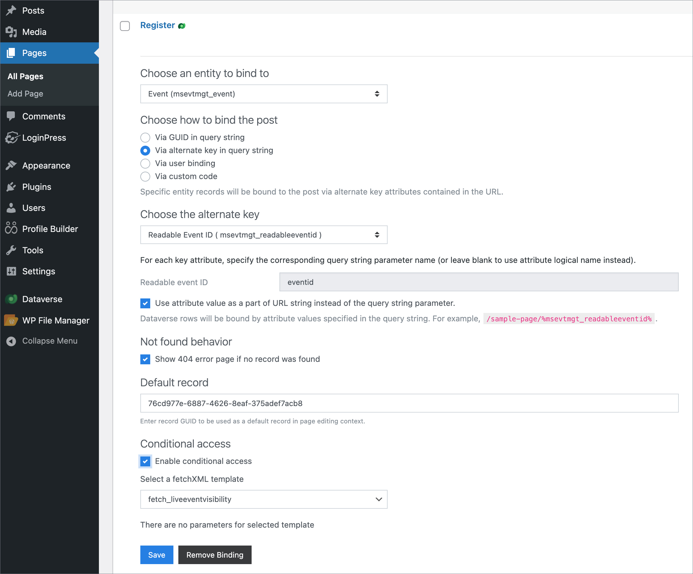 Configure Register Page Binding