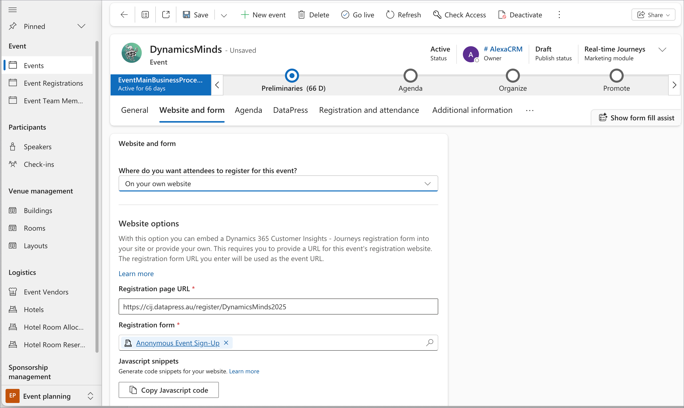 Registration URL Settings