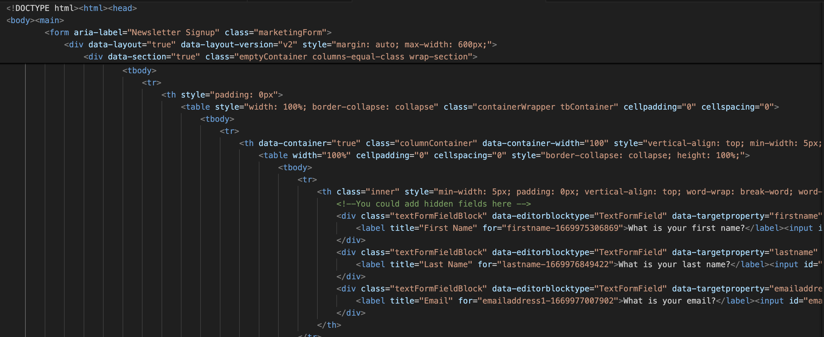 Registration Form hidden fields