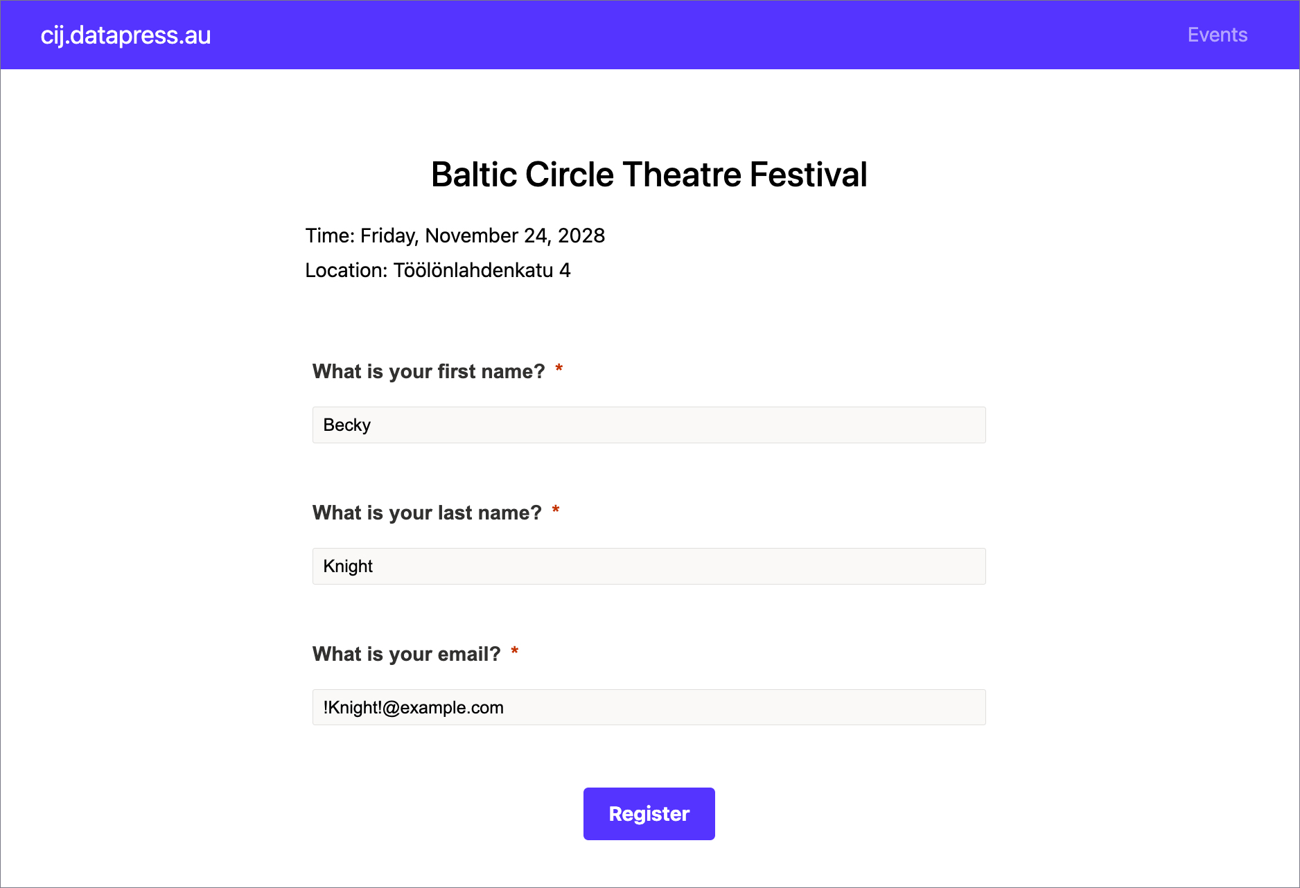 Registration Form Contact not bound