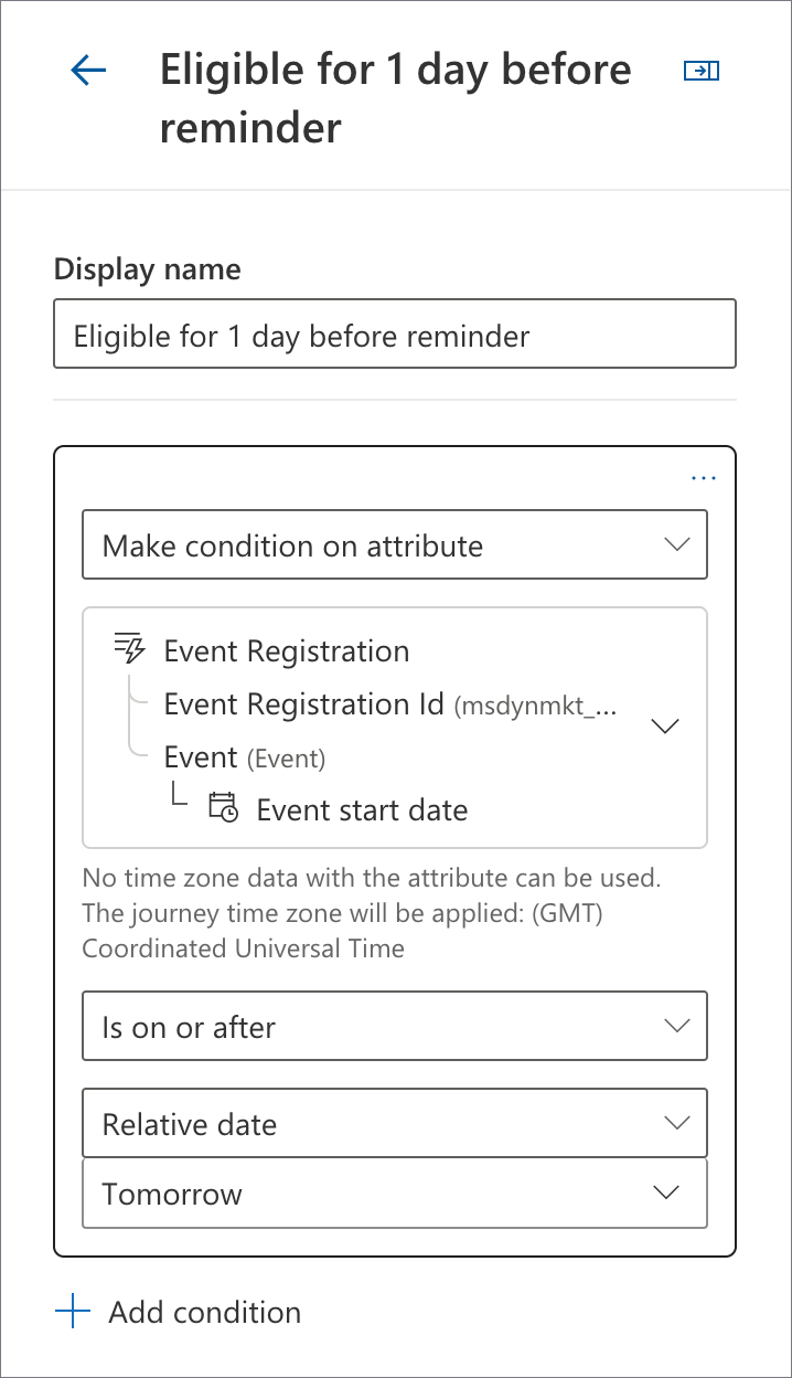 Create Journey. Eligible for 1 day before reminder
