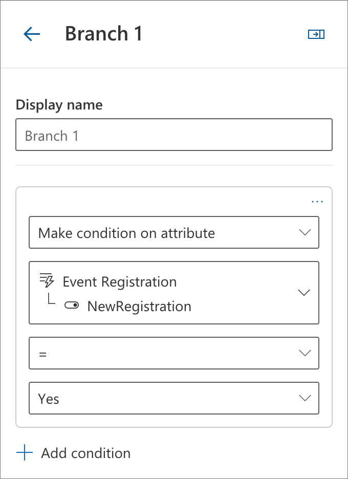 Create Journey. Attribute New event registration.