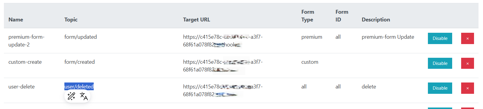 Manage webhooks