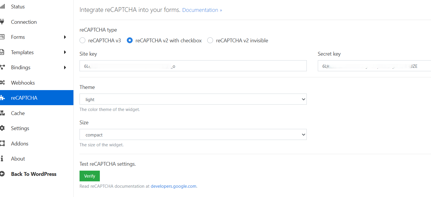 Add recaptcha settings