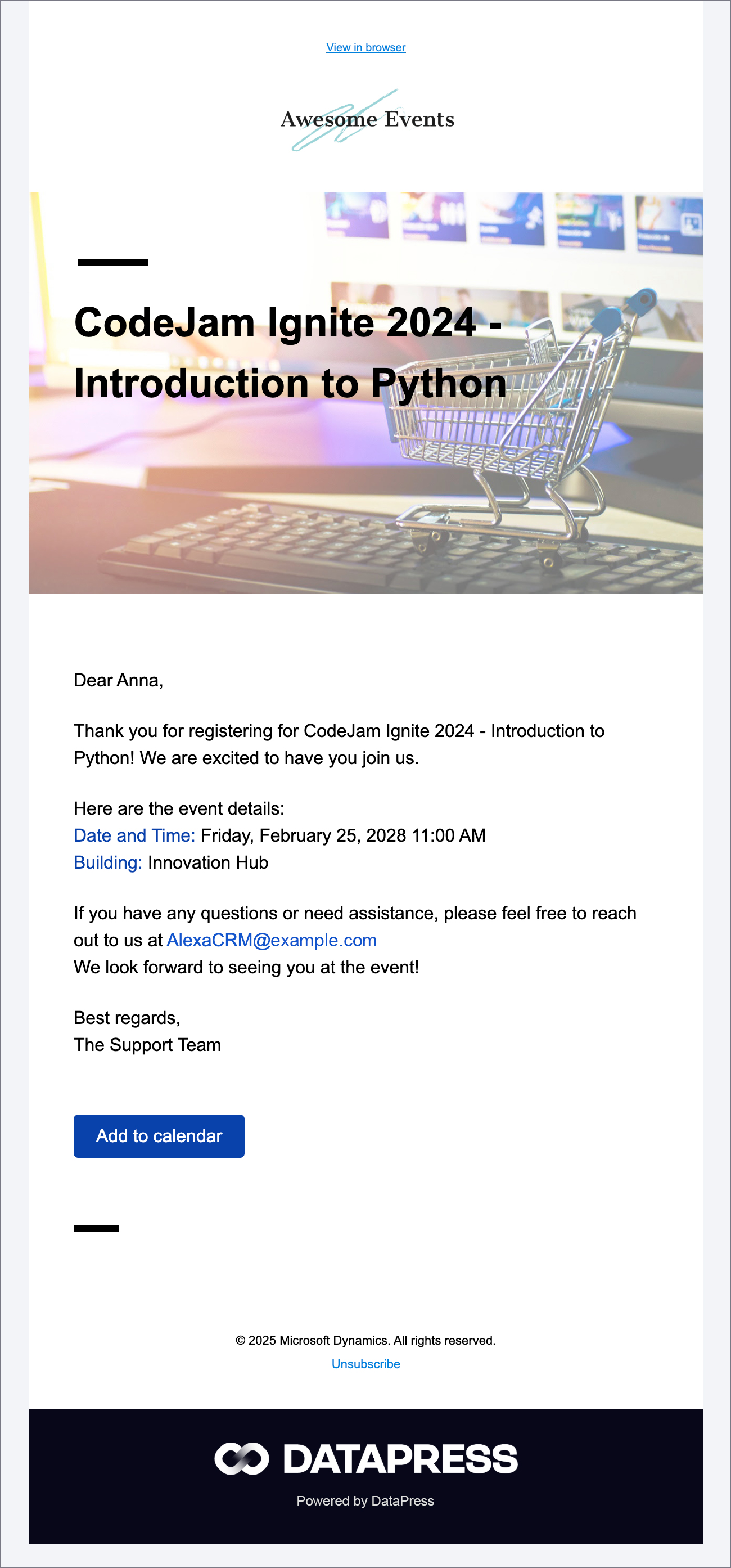 Successful Event Registration Email Template