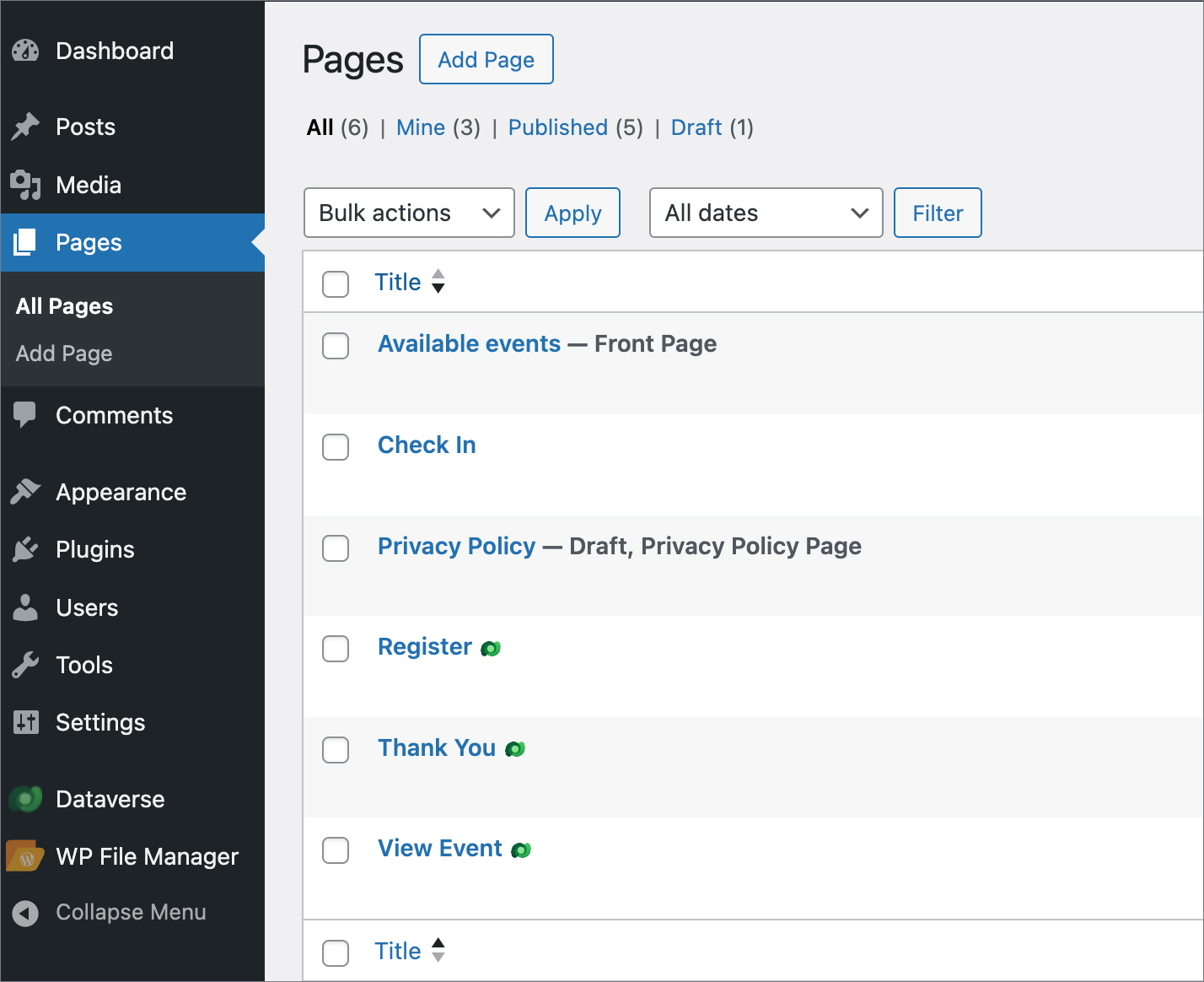 WordPress Pages